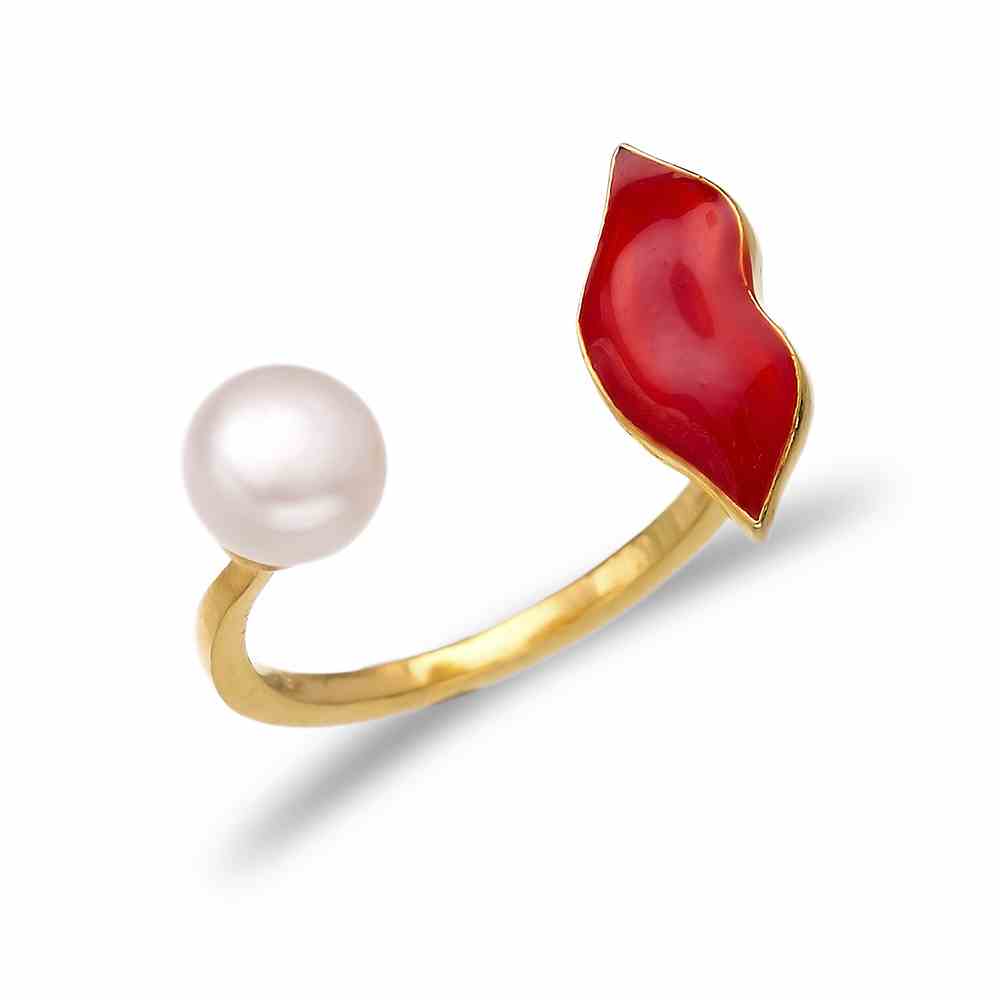Pearl Lip Design Ring Turkish Wholesale Handcrafted Adjustable Silver Jewelry
